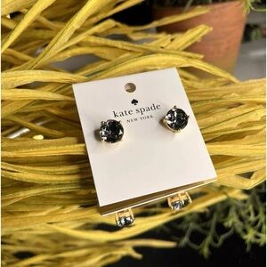 Kate Spade Black Stud Earrings Gold Tone Logo Crystal Accent NWT